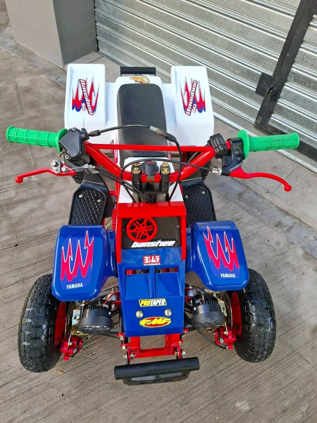 Mini Banshee ATV suspension system close-up